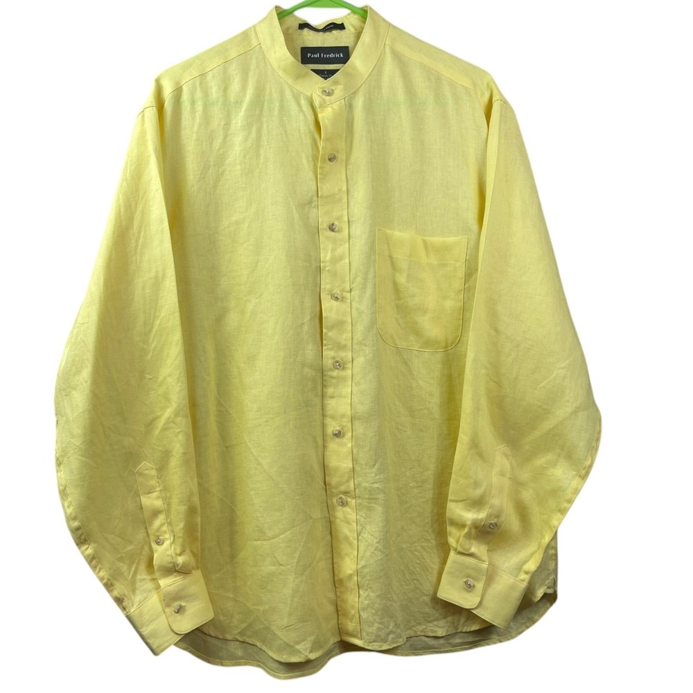 Paul Fredrick Linen Button Shirt Mens Large Yellow Classic Fit Long Sleeve